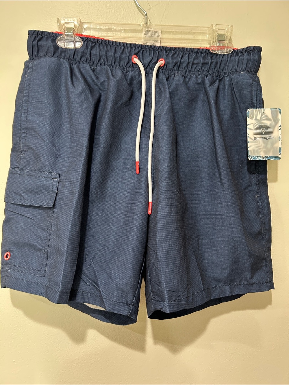 Classic Navy Cargo Swim Shorts with Elastic Waist and Drawstring